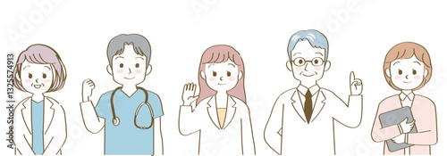 福祉、医療従事者の人物のベクターイラスト素材／医者／薬剤師／看護師／上半身／バストアップ／主線あり
