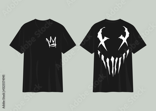 T shirt print with spray paint graffiti smile and skull. Graphics for tee shirt and apparel. Vector illustration.
