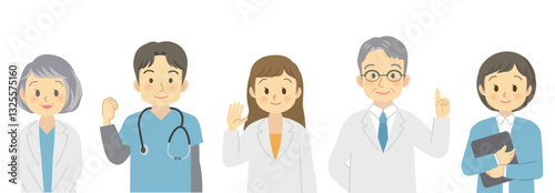 福祉、医療従事者の人物のベクターイラスト素材／医者／薬剤師／看護師／上半身／バストアップ／主線なし
