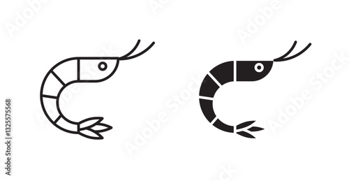 Shrimp filled and outlined icons vectors on white background