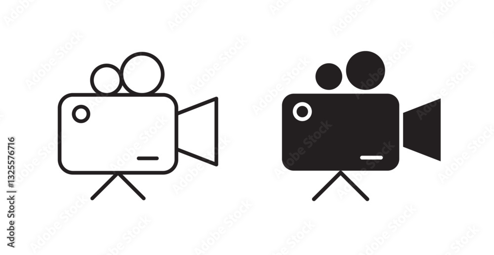 Video camera filled and outlined icons vectors on white background Video camera filled and outlined icons vectors on white background