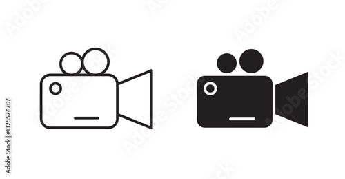 Video camera filled and outlined icons vectors on white background