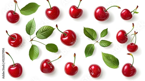 Collage of cherry illustrations isolated