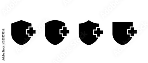 Health shield, medical protection icon set in generic style. Protect, healthy badge sign symbol