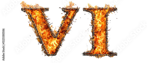 Png of Flaming Roman numeral VI with vibrant fire effects, captivating and striking visual on transparent background.