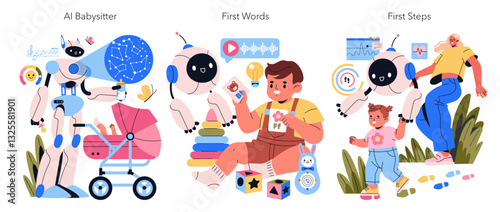 AI Co Parent. Flat Vector Illustration