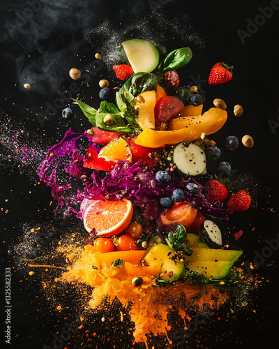 Vibrant colorful fruit and vegetable explosion fresh healthy food eat diet juicy image photo recipe