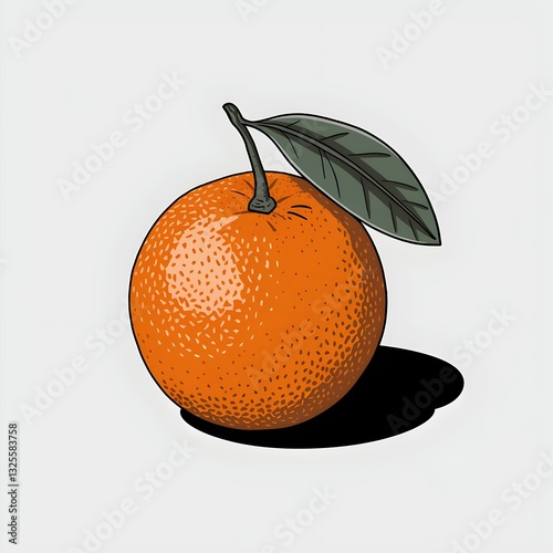 Orange with leaf attached isolated on white background.