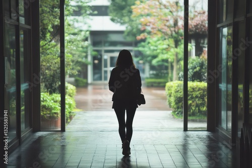 Free Download A young student walking alone, focused and determined, on their way to an important lecture. - GFXLoad