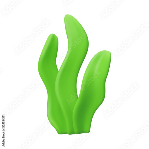 Seaweed vector 3d icon. Underwater plant, simple cartoon spirulina. Sea weed, abstract child illustration isolated on white background