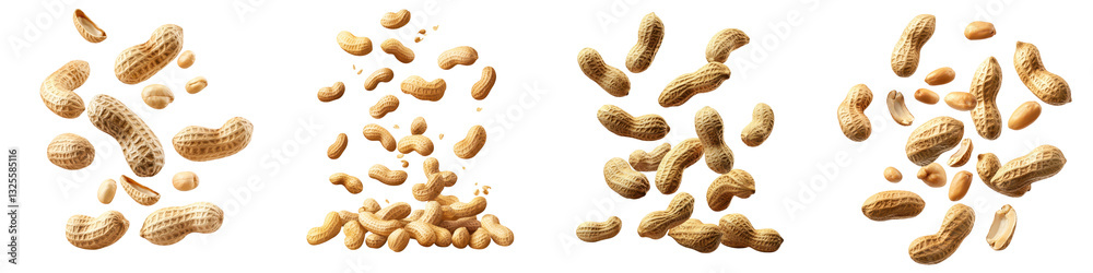 Assortment of Various Roasted and Shelled Peanuts on White Background Different Types of Peanuts Scattered and Grouped Together Including Shelled and Unshelled Varieties Assortment of Various Roasted and Shelled Peanuts on White Background Different Types of Peanuts Scattered and Grouped Together Including Shelled and Unshelled Varieties