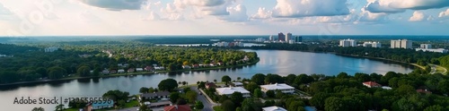 Aerial view of Kissimmee cityscape overlooking Lake Tohopekaliga, USA, skyline, lake photo