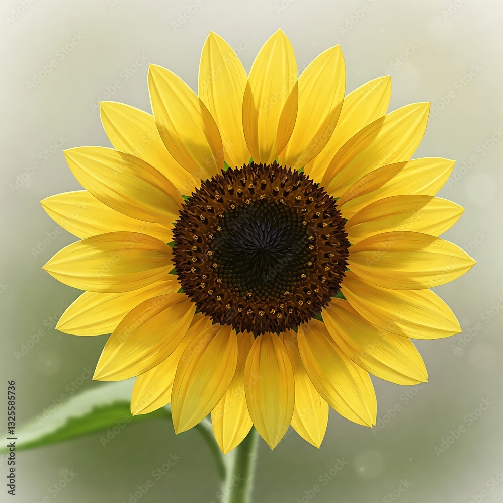 Fototapeta premium A beautiful sunflower in full bloom with vibrant yellow petals and a dark brown center