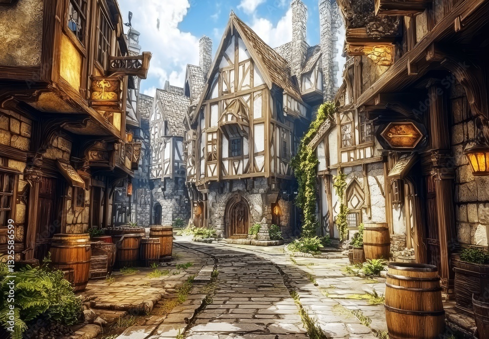 Fototapeta premium A glimpse into the past with picturesque medieval structures.