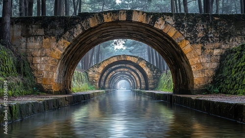 Water flowing through a maze of aqueducts in an ancient city, showcasing the engineering marvel of controlling water s power, ancient aqueduct, human harnessing water, 3D render