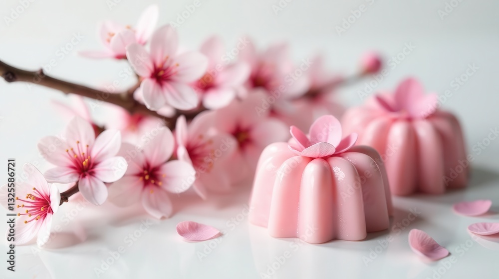 Delicate Pink Desserts Adorned with Spring Blossoms, a Symbol of Renewal and Sweetness Delicate Pink Desserts Adorned with Spring Blossoms, a Symbol of Renewal and Sweetness