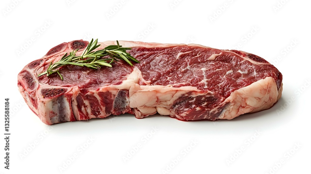 A rib eye steak of marbled grain-fed beef lies A rib eye steak of marbled grain-fed beef lies