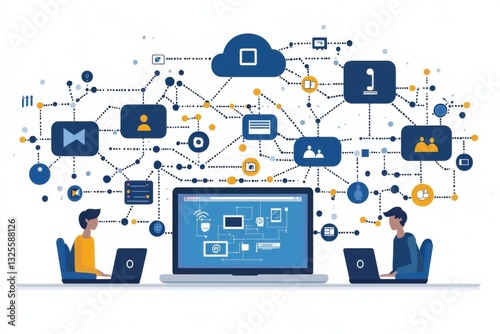 Wallpaper Mural Illustration of Cloud-Based Data Sharing and Online Collaboration Torontodigital.ca