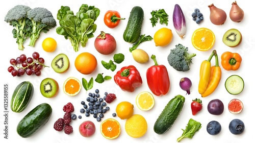 Fototapeta Naklejka Na Ścianę i Meble -  Collage fresh colored vegetables fruits berries