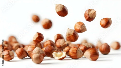 Wallpaper Mural Falling hazelnuts on a white background Torontodigital.ca