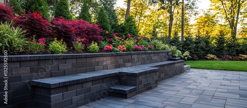 Modern outdoor space with a retaining wall enhancing the landscape.