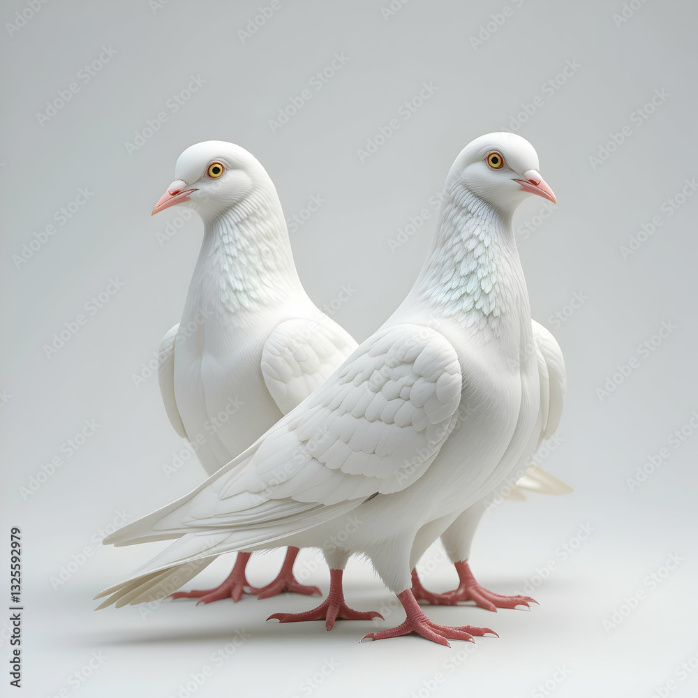 White Pigeons Pair Studio Shot White Pigeons Pair Studio Shot