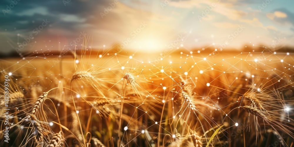 Golden Wheat Field with Digital Network