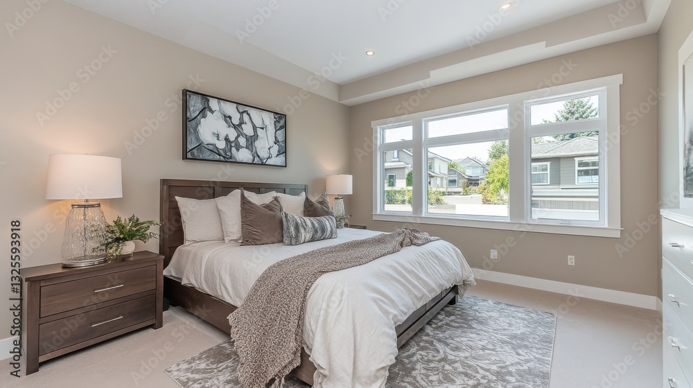 Fototapeta premium Cozy Bedroom with Soft Linen and Natural Light