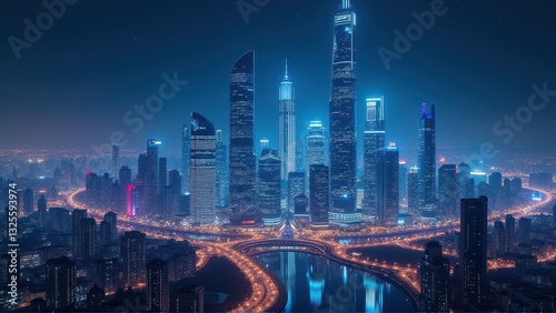 Wallpaper Mural Modern City Skyline Illuminated at Night Torontodigital.ca