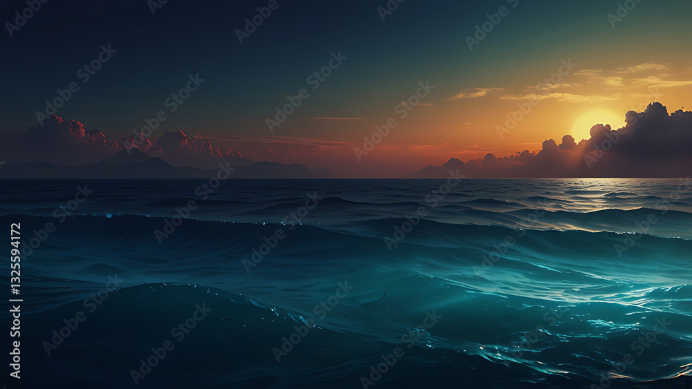 Fototapeta premium Beautiful seascape. Sunset over the sea. 3d render