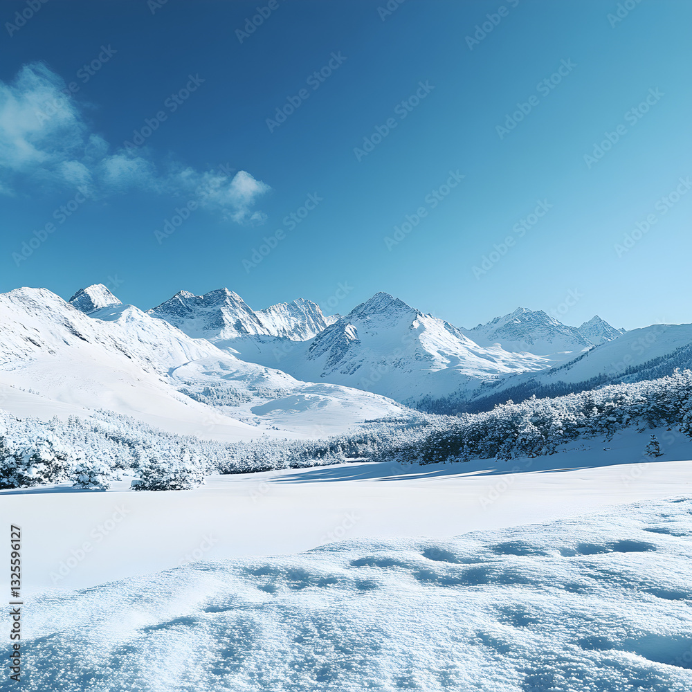 Obraz premium Snowy Mountain Range Winter Landscape