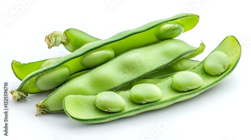 broad bean pods on white background