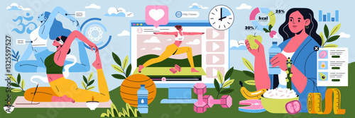 Remote Personal Training. Flat Vector Illustration
