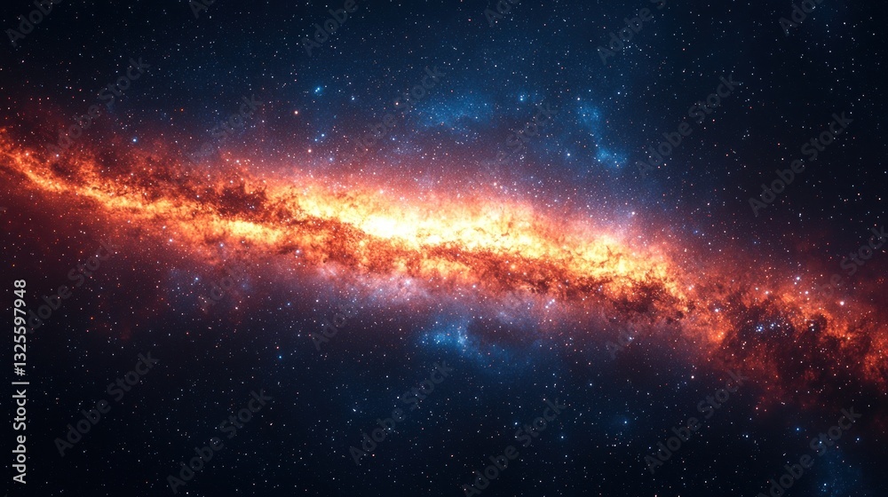 Fototapeta premium Fiery cosmic nebula with vibrant orange and blue hues.