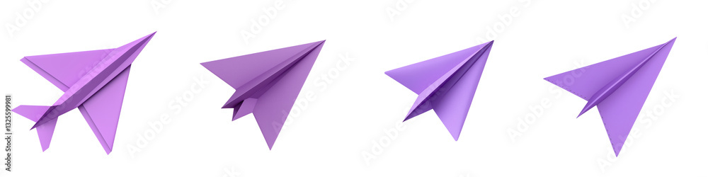 Fototapeta premium Elegant and graceful purple paper airplanes in a minimalist geometric composition symbolizing the joy of flight creativity and a sense of adventure and freedom
