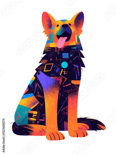Shown dog in a Cubist style, breaking down its unique shape into geometric forms