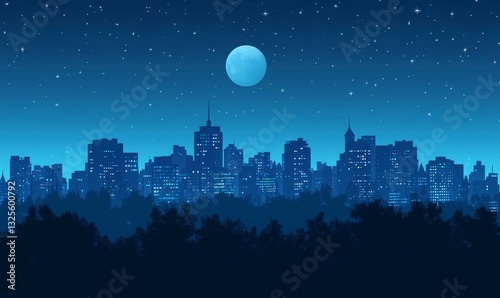 panoramic night city skyline isolated without background