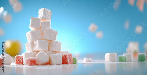 Stacked Candies, Blue Background