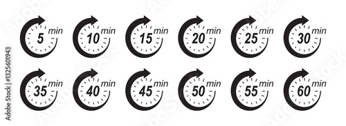  10, 15, 20, 25, 30, 35, 40, 45, 50 min arrow