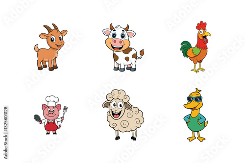 Playful Farm Animal Mascots – Cute Cartoon Vector Illustrations