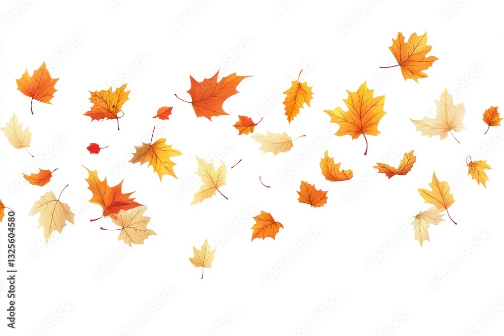 Falling Autumn Leaves Vector Illustration with Orange Yellow and Beige Colors