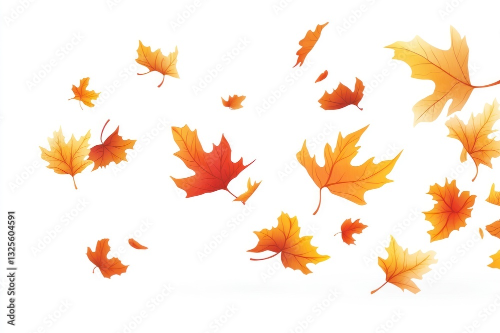 Falling Autumn Leaves Illustration in Orange and Yellow on White Background