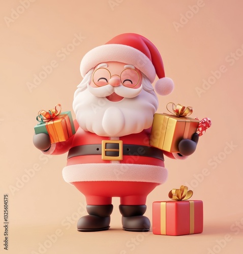 Santa claus christmas character 3d cartoon with presents, gifts happy celebrating isolated