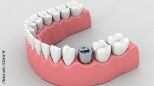 Dental implant tooth assembly process. Medically accurate 3D illustration of human teeth treatment