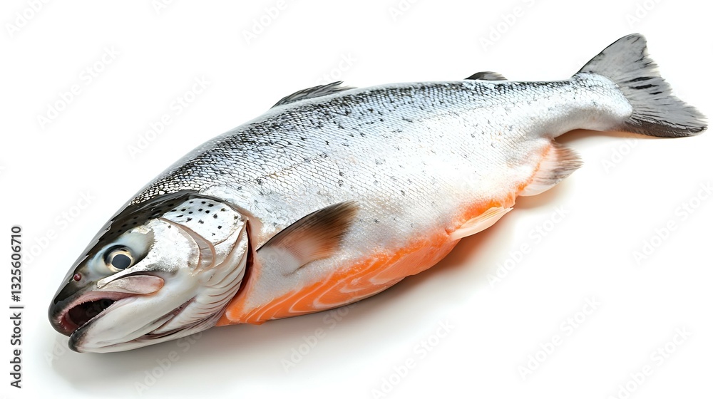 Falling raw salmon fish isolated on white Falling raw salmon fish isolated on white