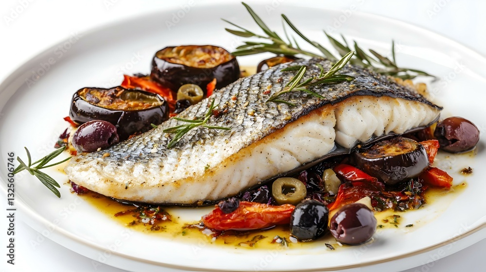 Fillet of sea bass with roasted eggplant Fillet of sea bass with roasted eggplant