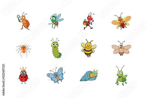 Funny Insects & Tiny Creatures – Cute Bug and Cartoon Insect Vector Set