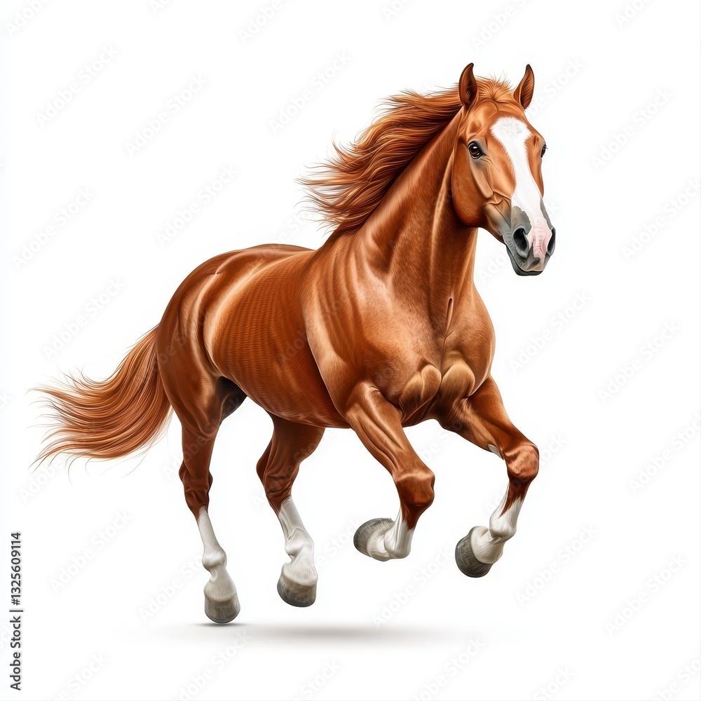 Fototapeta premium Majestic brown horse galloping gracefully with flowing mane in a natural landscape captured in action