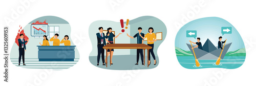 Conflict and troubles at work. Aggressive quarrel.  Uncoordinated and getting nowhere.