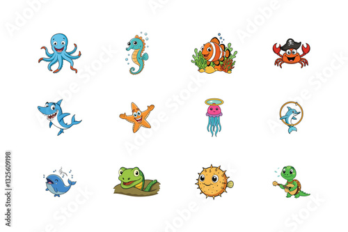Fun Cartoon Underwater Animals – Cute Ocean Creature Vector Set
